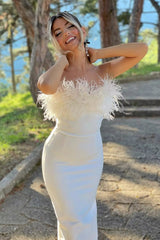 Noelle Feather Off Shoulder Maxi Dress-White