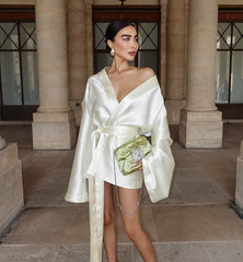 V-Neck Belted Loose Dress