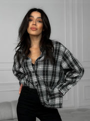 Stick-on Crystals Plaid Shirt Retro Black And White Plaid Shirt