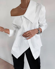 White Irregular Collar Type Off-The-Shoulder Shirt