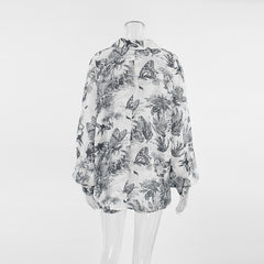 Long Sleeve Button Down Blouse and Shorts Matching Set