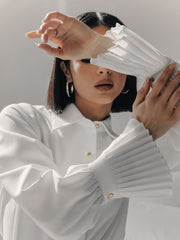 Bell Sleeve White Slim Fit Collared Shirt