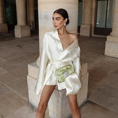 V-Neck Belted Loose Dress