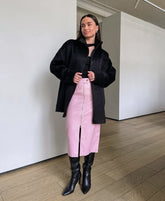 Pink Leather Slit Skirt