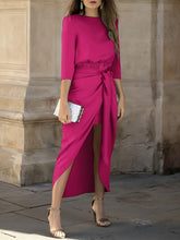 3/4-Sleeve Satin Asymmetrical Plain Dress