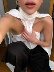 Sleeveless High Collar Halter Neck Lace-Up Chiffon Top