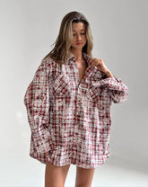 Tie Dye Print Button-Down Long Sleeve Plaid Shirt