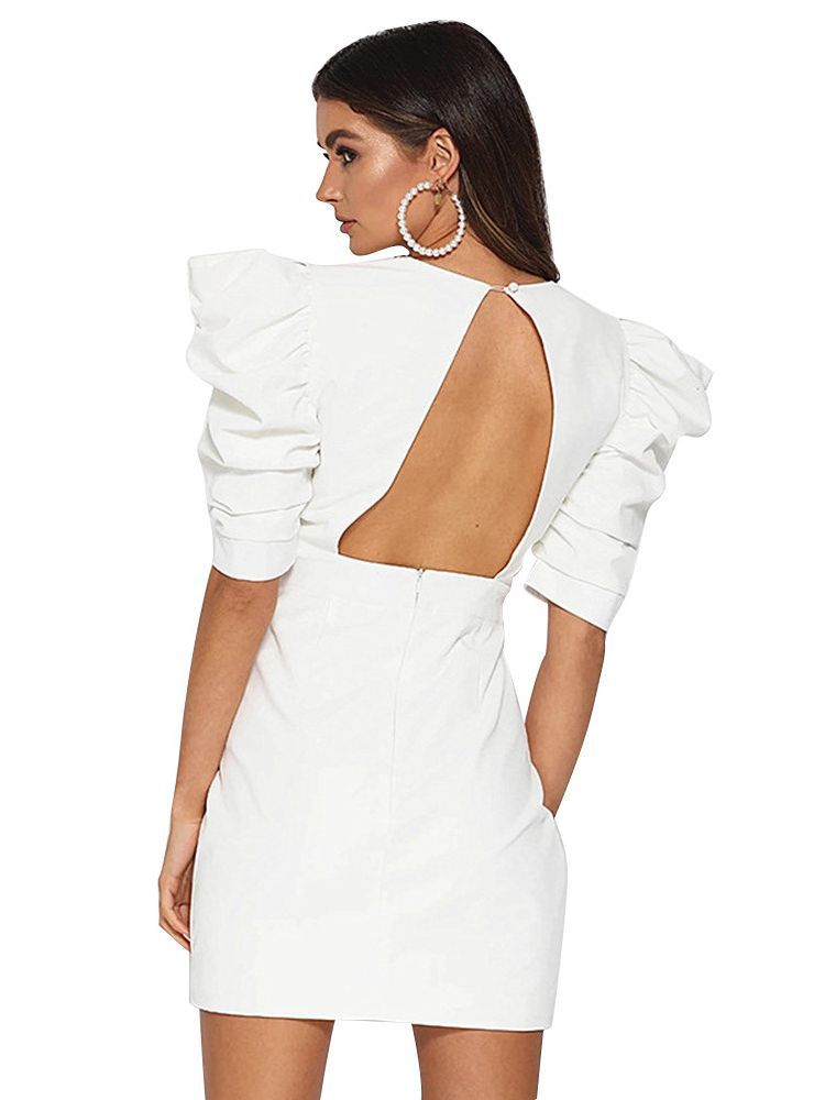 Plunge Mini Dress In White