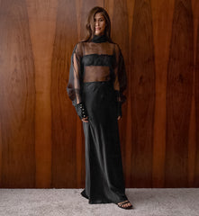 Sheer Mesh Puff Sleeve Shirt Top