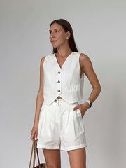 Cozy Linen Sleeveless Top Shorts Set