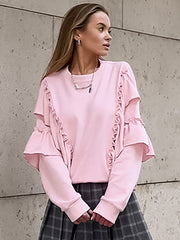 Flouncy Round Neck Long Sleeve Loose Sweatshirt