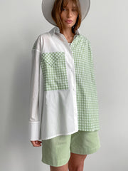 Colourblocked Shirt Collar Top