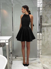 Satin Knotted Doule Pockets Open Back Pleated Mini Dress
