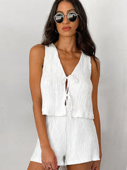 Casual V-Neck Lace-up Set