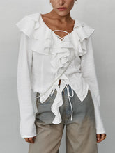 Ruffled Lace Up Blouse