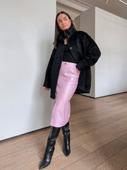 Pink Leather Slit Skirt