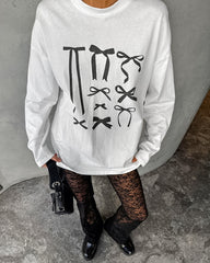 Pullover Bowknot Graffiti Printing T-shirt