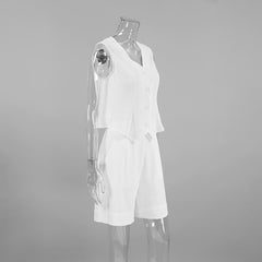 Sleeveless V Neck Vest Shorts Two Piece Set