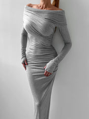 Ruched Irregular Off Shoulder Wrapped Dresses