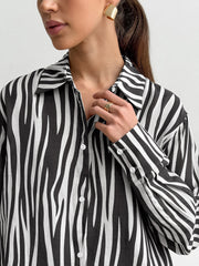Printed Zebra Print Long Sleeves Shirt