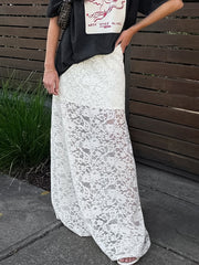 Elegant French Style Solid Color Lace Long Skirt