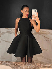 Satin Knotted Doule Pockets Open Back Pleated Mini Dress