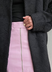 Pink Leather Slit Skirt