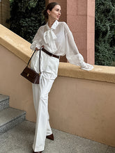 Loose Organza Bowknot Lace Bubble Long Sleeve Shirt