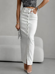 Button Down Cotton Maxi Skirt