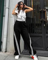 Drawstring Side Contrast Striped Pants