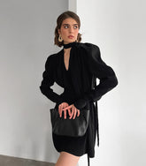 Bow Neckline Lantern Sleeve Mini Dress