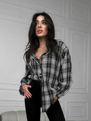 Stick-on Crystals Plaid Shirt Retro Black And White Plaid Shirt
