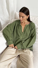 Pure Color Lantern Sleeve Loose Blouses