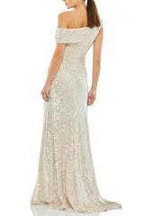 Sequined Drop Shoulder Gown