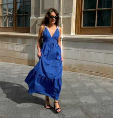 Blue V-Neck Maxi Dress