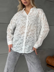 White Slightly Transparent Loose Long-Sleeved Shirt