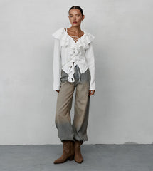 Ruffled Lace Up Blouse
