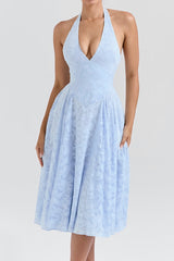 Floral Jacquard Halter Midi Dress