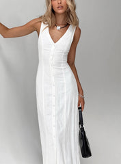 White Linen Blend Maxi Dress