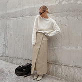 Buttoned Split-Front Split High Waisted Skirts