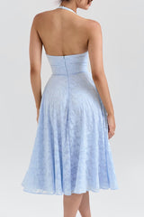 Floral Jacquard Halter Midi Dress