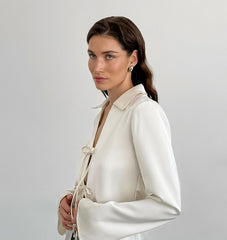 Tie Bow Front Long Sleeves Top