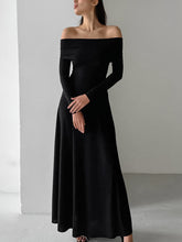 Knitted Off-neck Slim Fit High Waist Pullover Dress