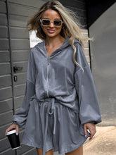 Solid Hoodie Crop Top Shorts Set