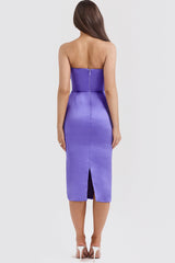 Strapless Corset Satin  Midi Dress