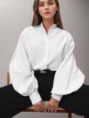 Lapel Lantern Sleeve Shirt