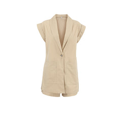 Lapel Single Breasted Double Pocket Vest And Shorts Suit