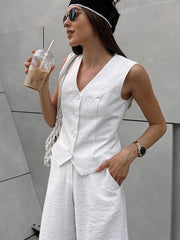 Sleeveless V Neck Vest Shorts Two Piece Set