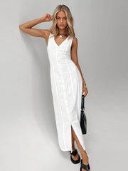 White Linen Blend Maxi Dress