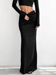 Ruched Fishtail Maxi Skirt